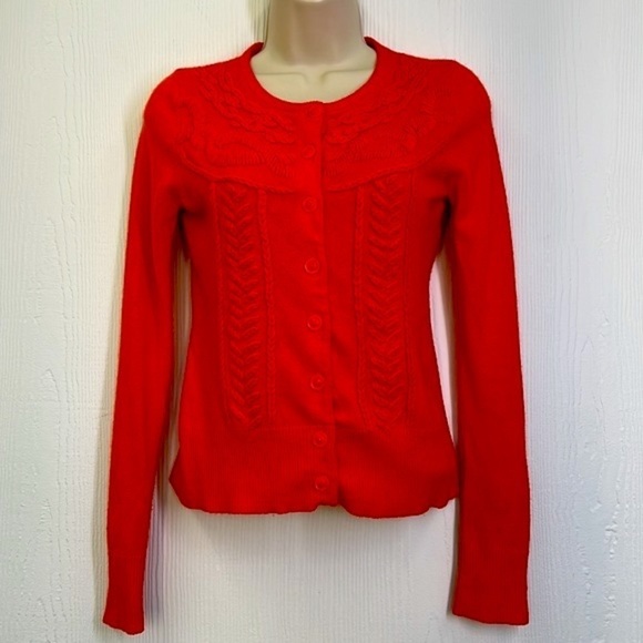 Tabitha - Anthropologie Orange Embroidered Flowers Button Up Cardigan Size XS - Picture 2 of 11